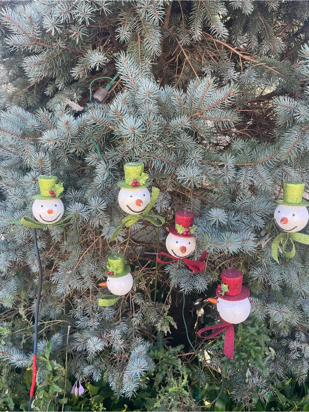 Adorable Holiday Snowman - Green and Red Snowman Ornaments bright and glitter